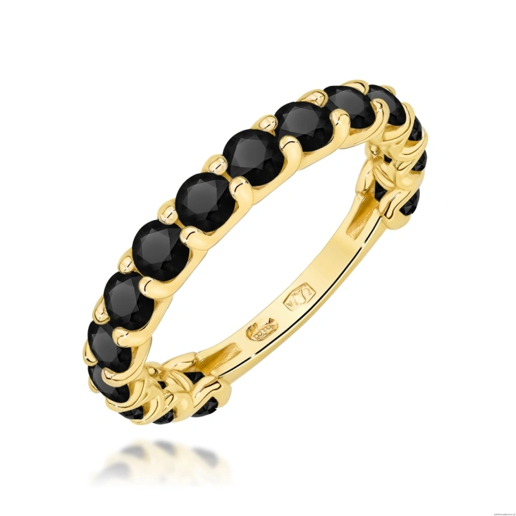 Pierścionek W0722 Czarny Diament żółte złoto