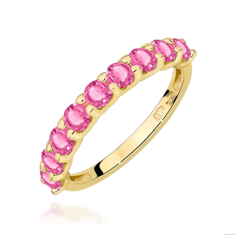 Pierścionek W0719 Różowy Topaz żółte złoto