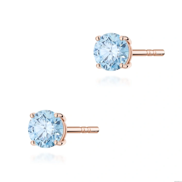 Kolczyki K0583 Diament Laboratoryjny Niebieski 2 x 0.50ct różowe złoto