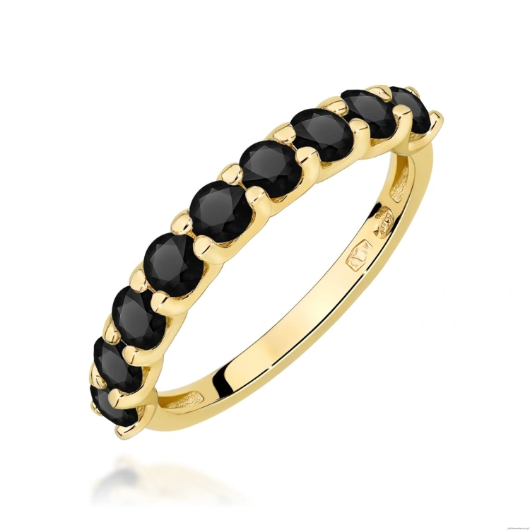 Pierścionek W0719 Czarny Diament żółte złoto 375