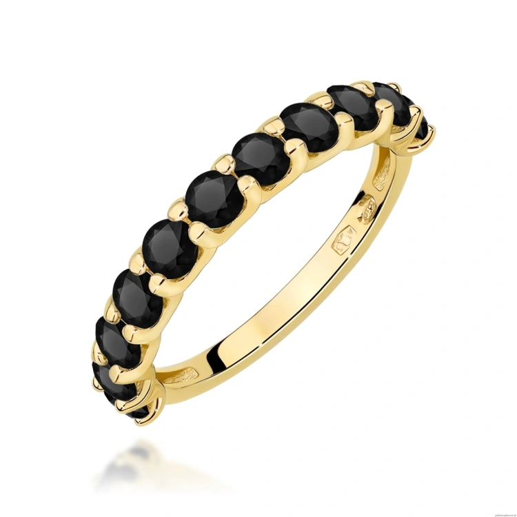 Pierścionek W0720 Czarny Diament żółte złoto 375
