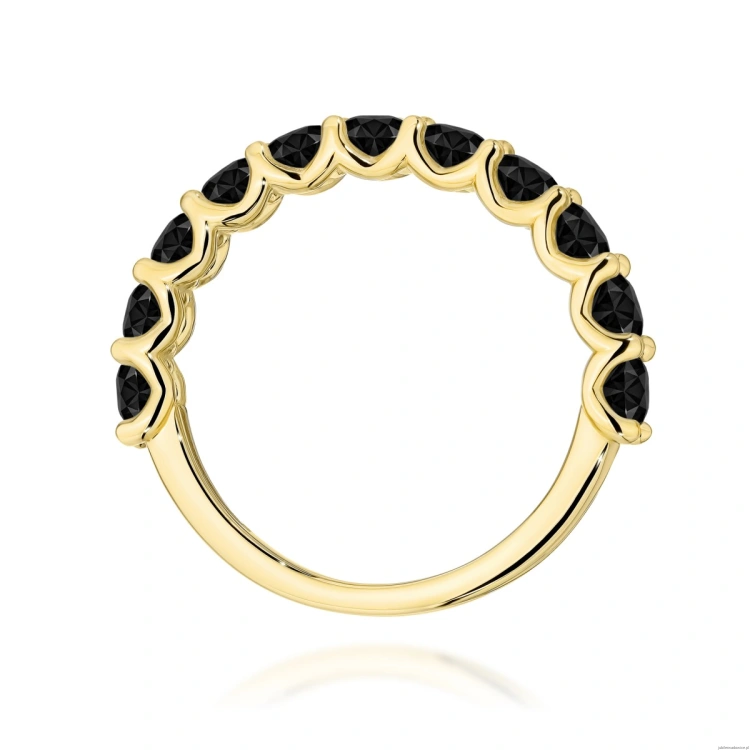 Pierścionek W0720 Czarny Diament żółte złoto 375
