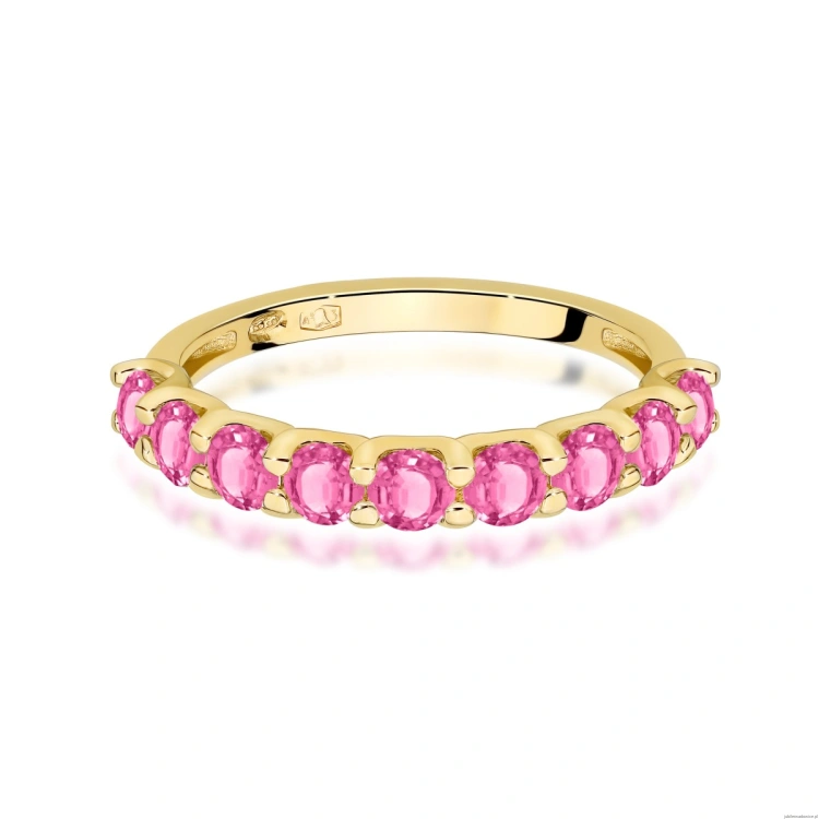 Pierścionek W0719 Różowy Topaz żółte złoto 375