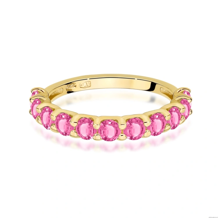 Pierścionek W0720 Różowy Topaz żółte złoto 375