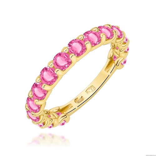 Pierścionek W0722 Różowy Topaz żółte złoto 375