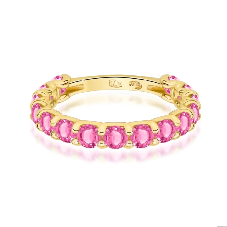 Pierścionek W0722 Różowy Topaz żółte złoto 375