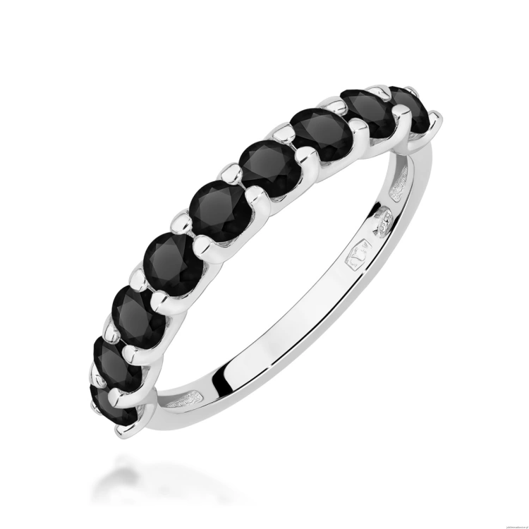 Pierścionek W0719 Czarny Diament białe złoto 375