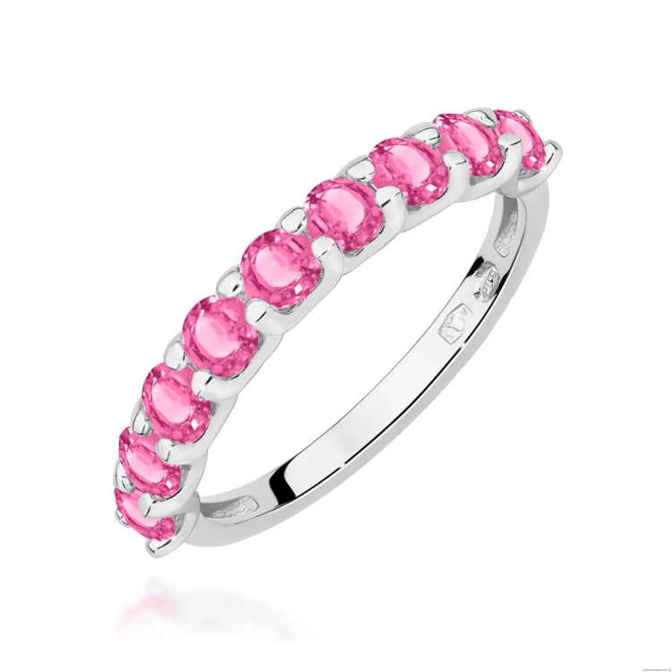 Pierścionek W0719 Różowy Topaz białe złoto 375