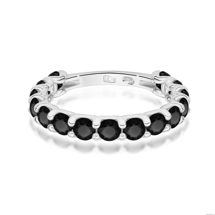 Pierścionek W0722 Czarny Diament białe złoto 375
