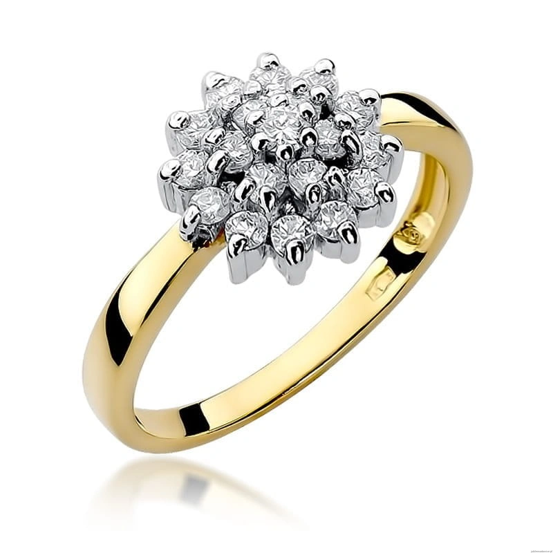 Pierścionek W004 z diamentami żółte złoto