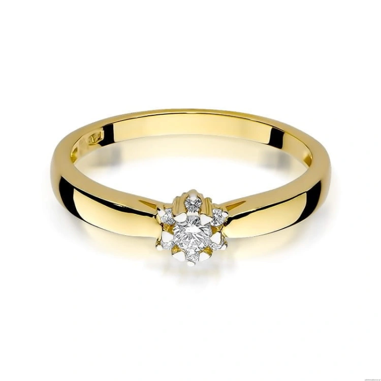 Pierścionek W061 Diament 0,10ct żółte złoto
