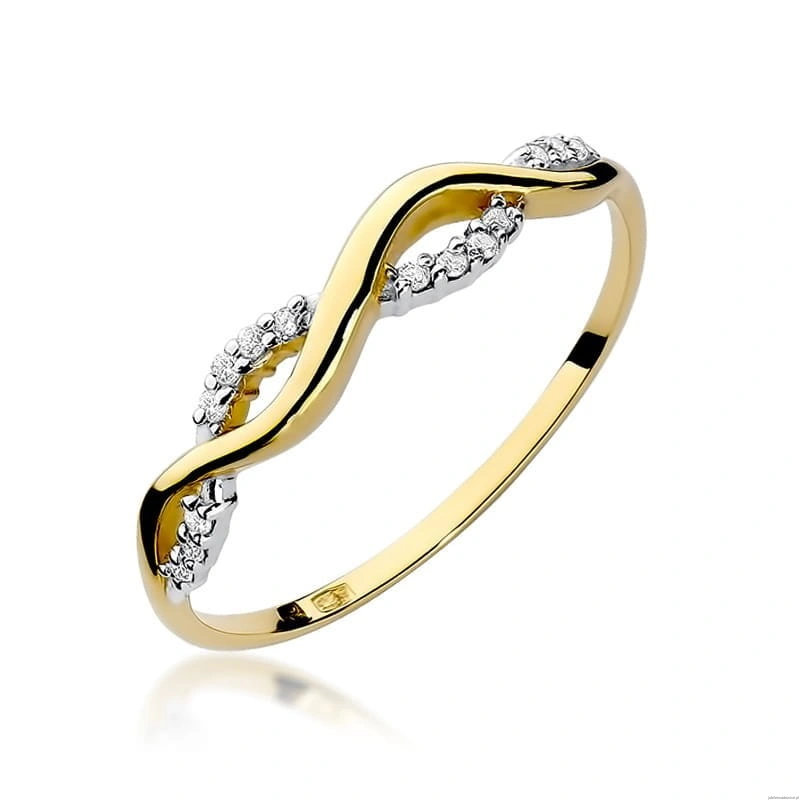 Pierścionek W096 z diamentami żółte złoto
