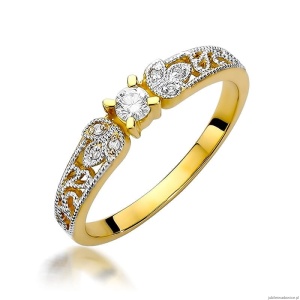 Pierścionek W411 Diament 0,10ct żółte złoto