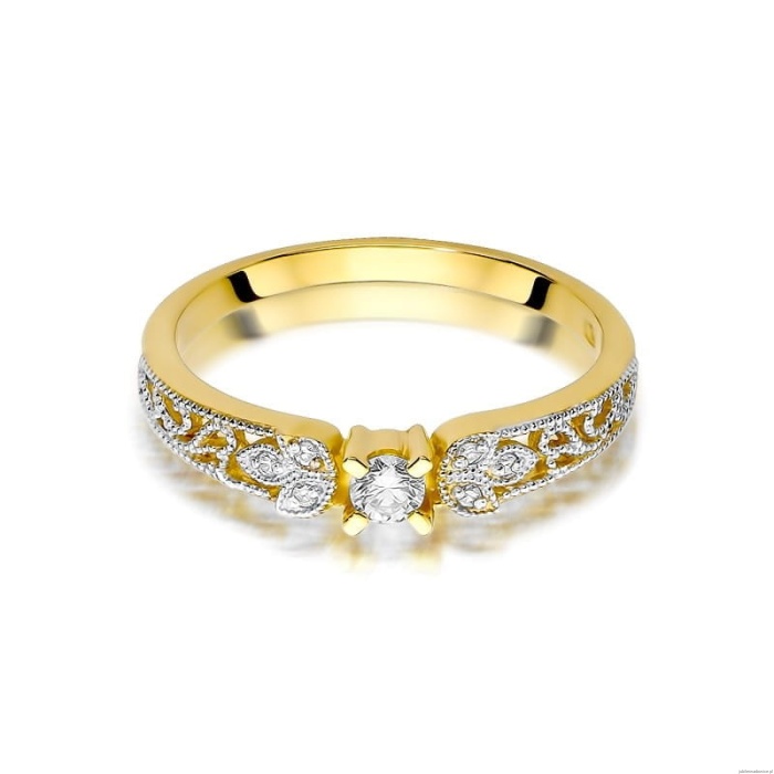 Pierścionek W411 Diament 0,10ct żółte złoto