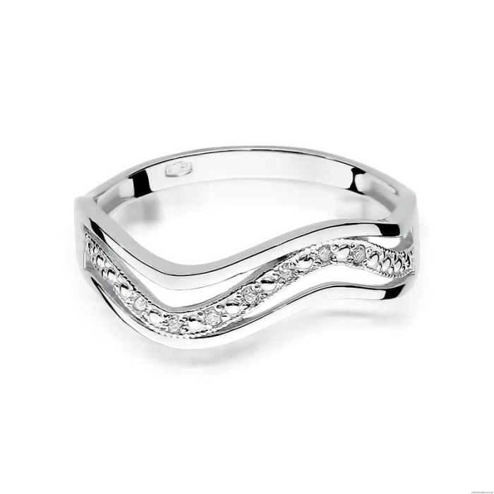 Pierścionek W116 z diamentami białe złoto