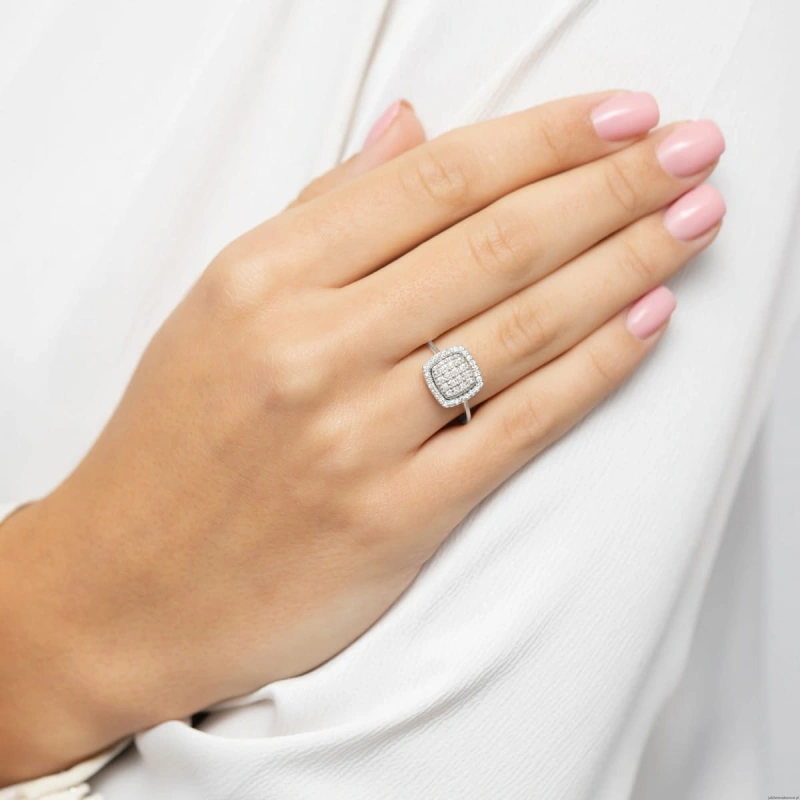 Pierścionek W568 z diamentami białe złoto