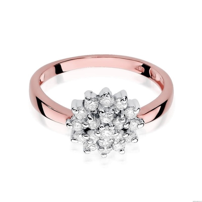 Pierścionek W004 z diamentami różowe złoto