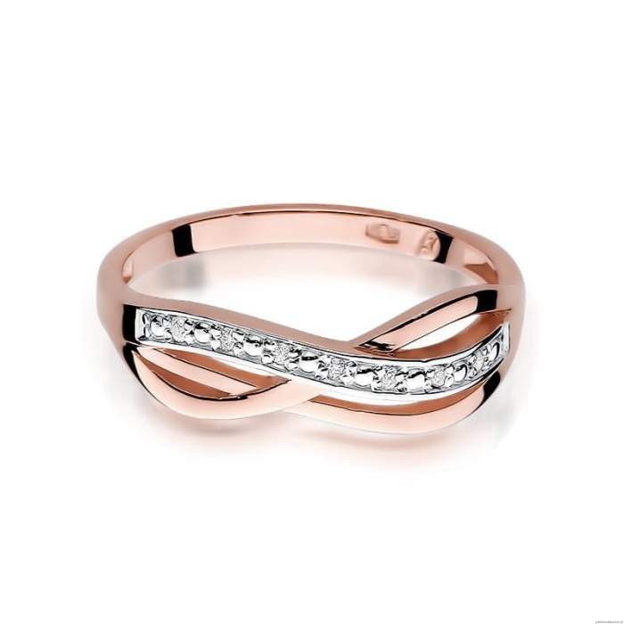 Pierścionek W090 z diamentami różowe złoto