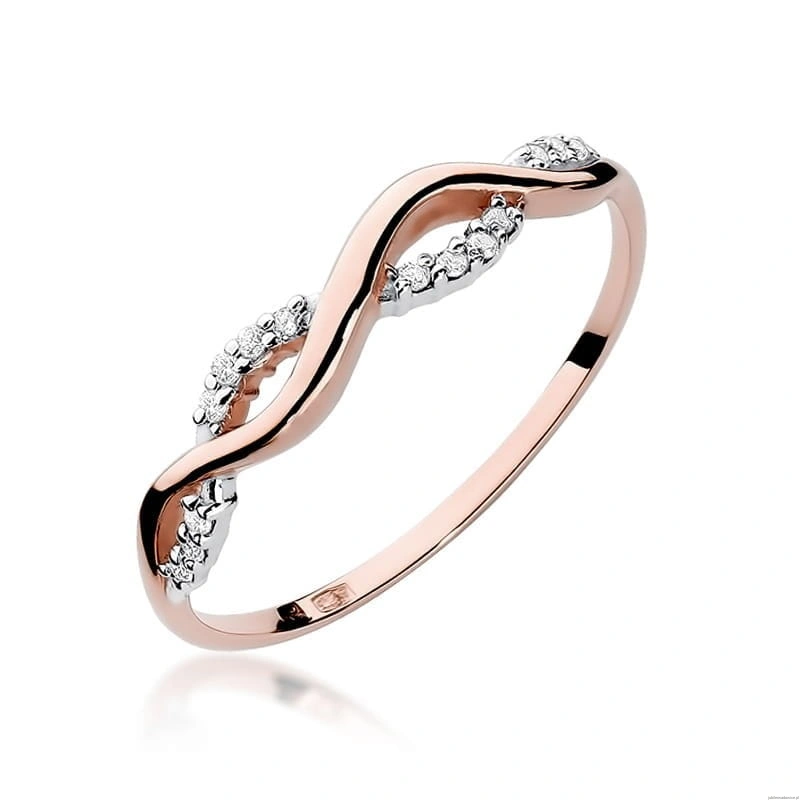 Pierścionek W096 z diamentami różowe złoto