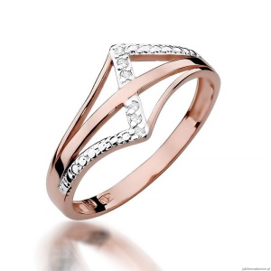 Pierścionek W114 z diamentami różowe złoto