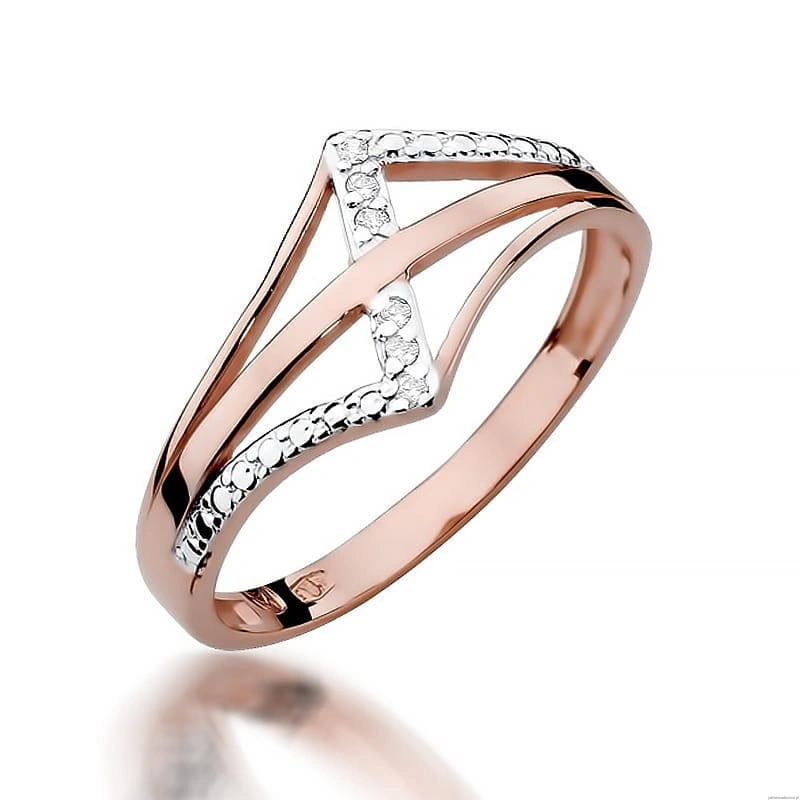 Pierścionek W114 z diamentami różowe złoto