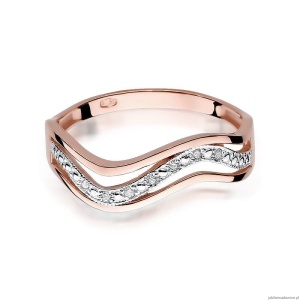 Pierścionek W116 z diamentami różowe złoto