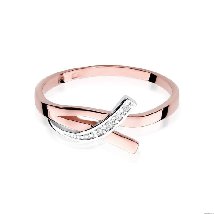 Pierścionek W179 z diamentami różowe złoto