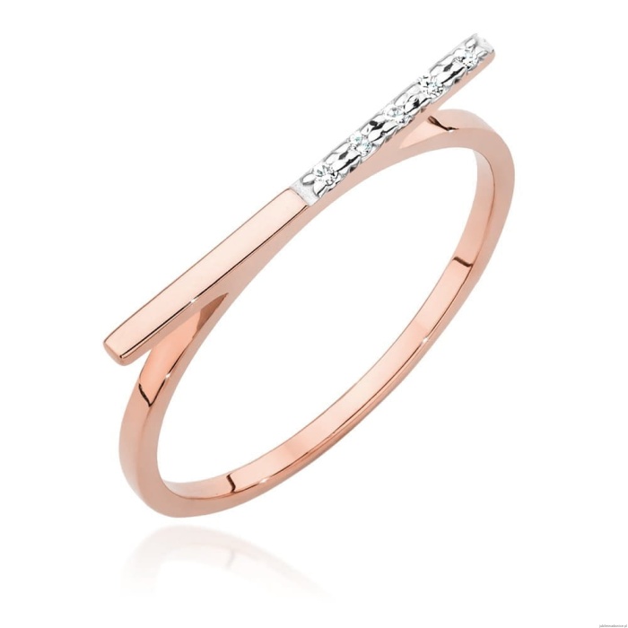 Pierścionek W537 z diamentami różowe złoto