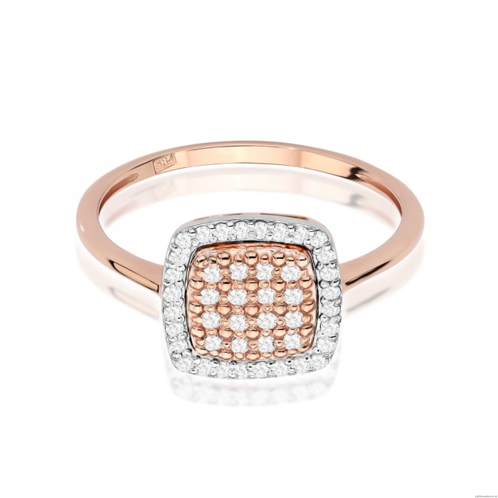 Pierścionek W568 z diamentami różowe złoto