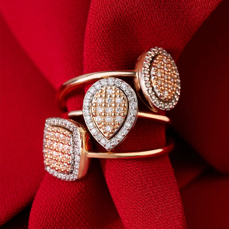 Pierścionek W568 z diamentami różowe złoto