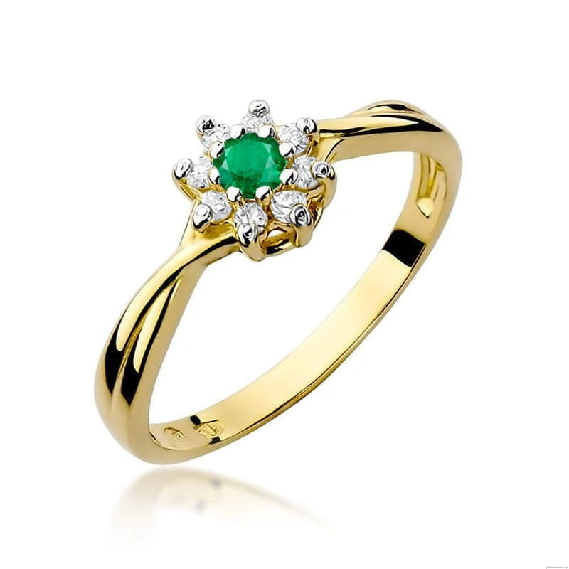 Pierścionek W072 Szmaragd 0,15ct żółte złoto