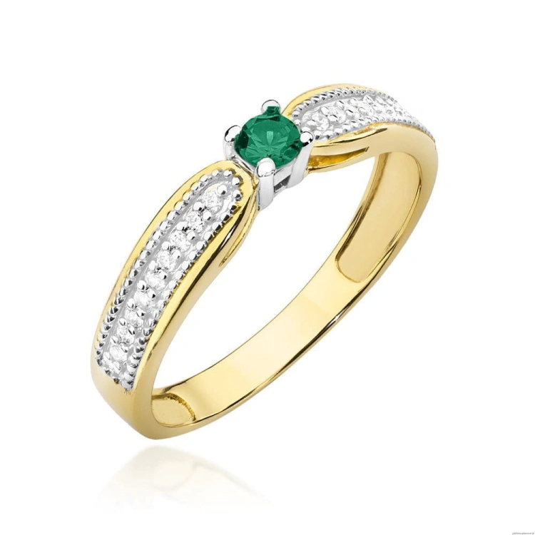 Pierścionek W449 Szmaragd 0,15ct żółte złoto