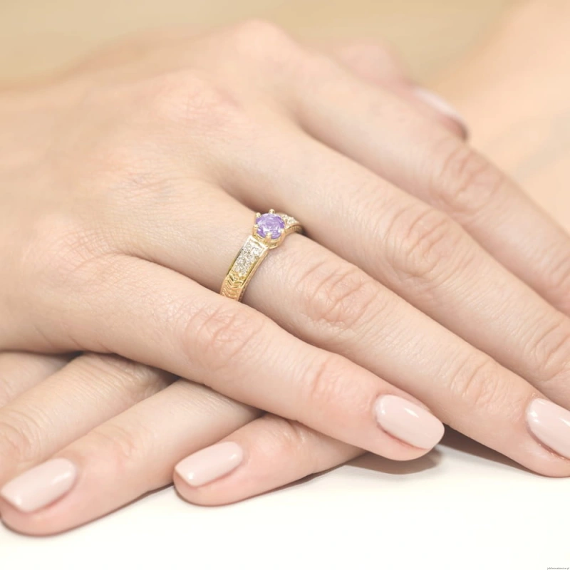 Pierścionek W075 Ametyst 0,50ct żółte złoto