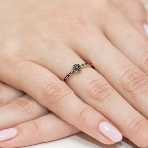 Pierścionek W091 Czarny Diament 0,02ct żółte złoto