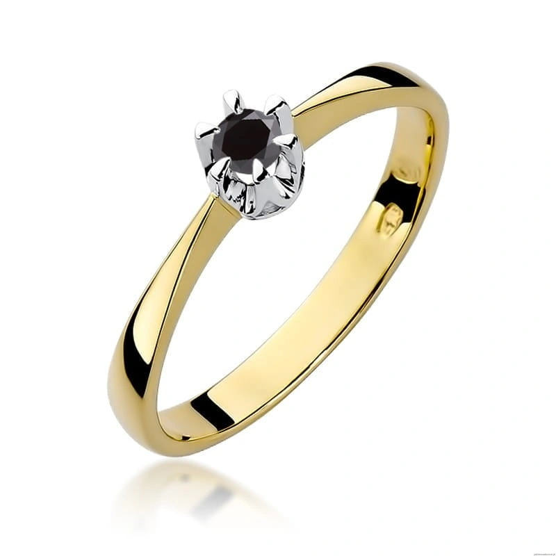 Pierścionek W111 Czarny Diament 0,12ct żółte złoto