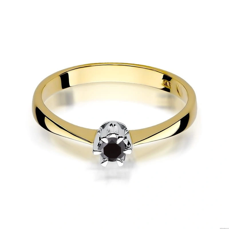 Pierścionek W111 Czarny Diament 0,12ct żółte złoto