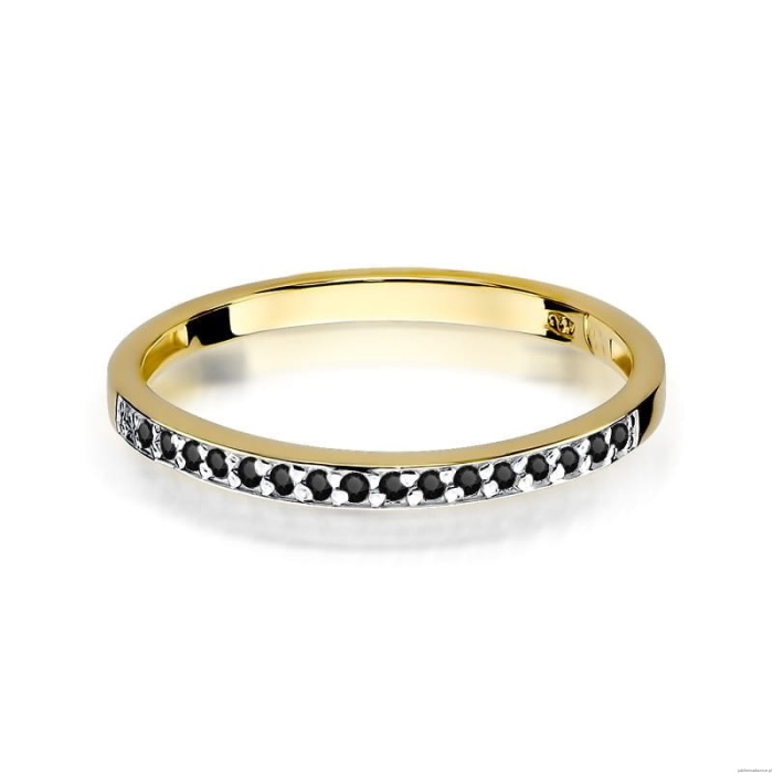 Pierścionek W306 z czarnymi diamentami żółte złoto