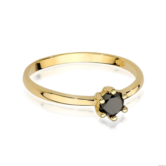 Pierścionek W496 Czarny Diament 0,30ct żółte złoto