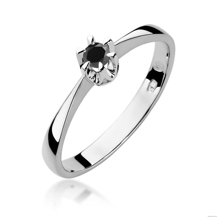 Pierścionek W111 Czarny Diament 0,12ct białe złoto
