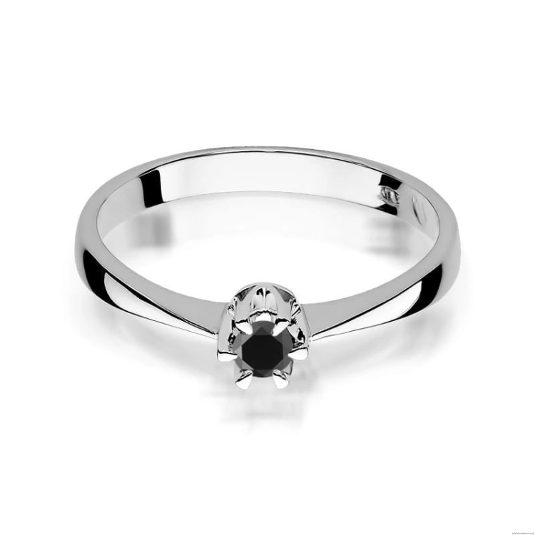 Pierścionek W111 Czarny Diament 0,12ct białe złoto