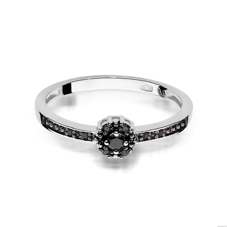 Pierścionek W091 Czarny Diament 0,02ct białe złoto