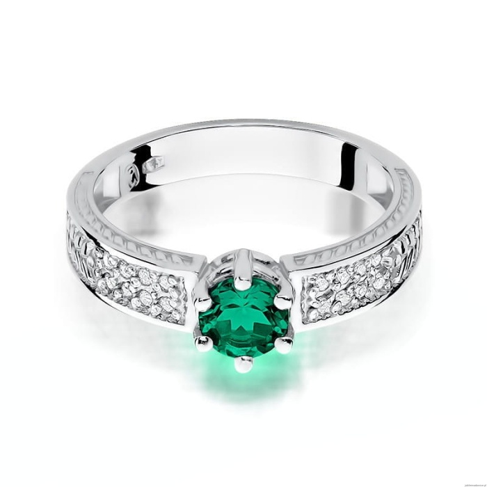 Pierścionek W075 Szmaragd 0,50ct białe złoto