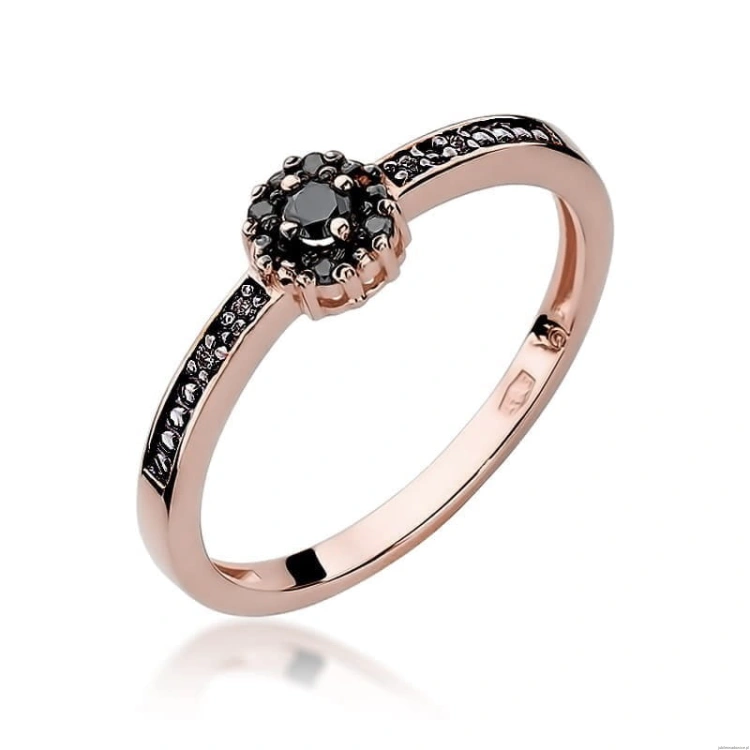 Pierścionek W091 Czarny Diament 0,02ct różowe złoto