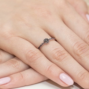 Pierścionek W091 Czarny Diament 0,02ct różowe złoto