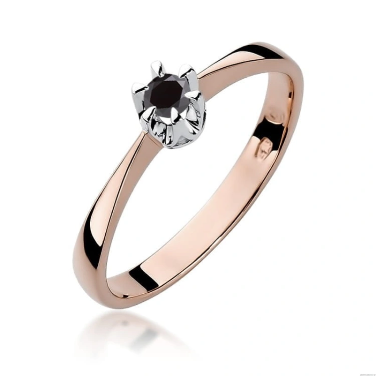 Pierścionek W111 Czarny Diament 0,12ct różowe złoto