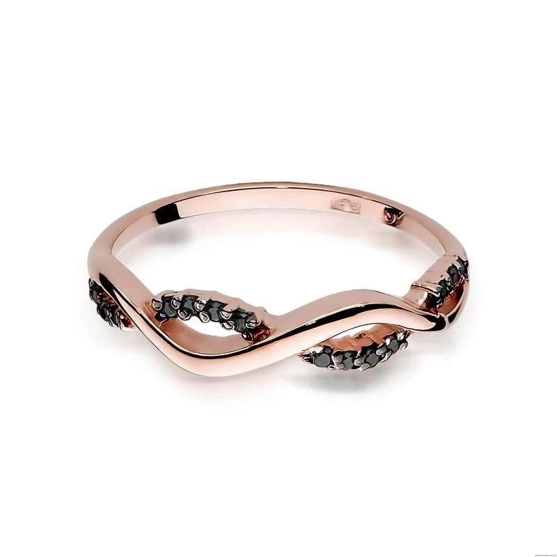 Pierścionek W096 z czarnymi diamentami różowe złoto