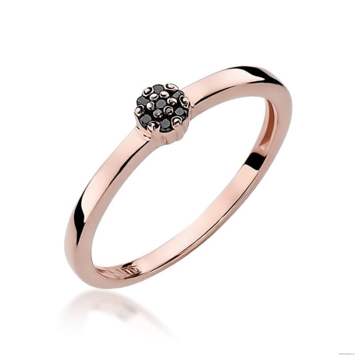 Pierścionek W100 z czarnymi diamentami różowe złoto