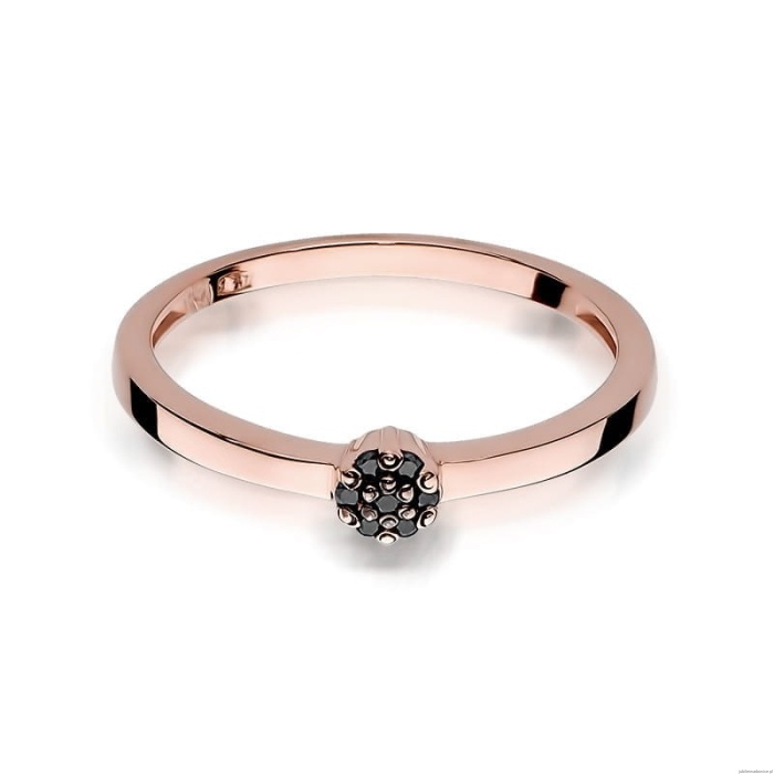 Pierścionek W100 z czarnymi diamentami różowe złoto