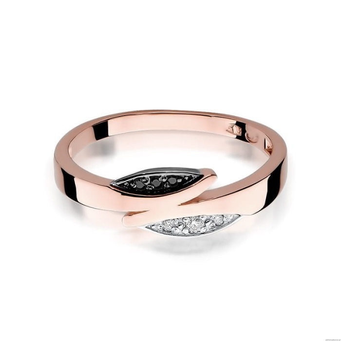 Pierścionek W107 z czarnymi diamentami różowe złoto
