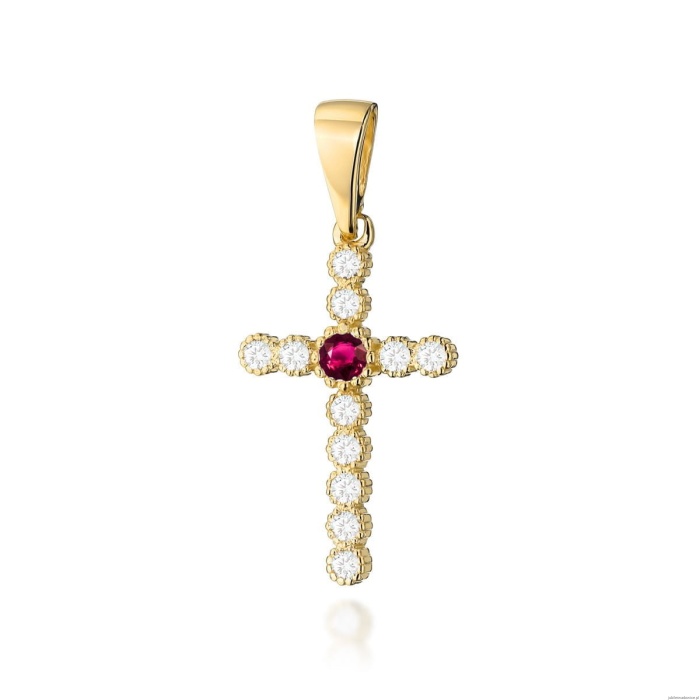 Krzyż K008 Rubin 0,15ct żółte złoto